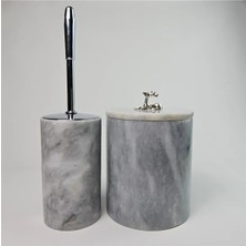 UltraMint Şık Gri Mermer Çöp Kovası ve Fırça Seti, Ev ve Ofis Için Modern Tasarım