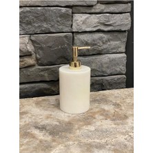 UltraMint Beyaz Mermer Düz Model Gold Pompalı Sıvı Sabunluk, Şık ve Modern Tasarım