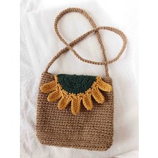 Lal Dizayn El Yapımı Örgü Ayçiçek Kapama Detaylı Çapraz Çanta