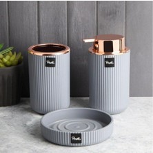 UltraMint Akrilik Banyo Seti 3 Parça, Fırçalık ve Sabunluk, Gri Rose Renk