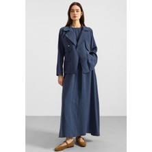 Olcay Ceketi Metal Aksesuarlı Soft Kumaş Elbise Ceket Ikili Takım Indigo 9391-TK