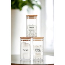 UltraMint 3'lü Ahşap Kapaklı Akrilik Kulak Pamuğu ve Diş Ipi Organizer Seti