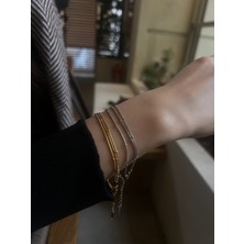 Luciaonline Çelik Gold 3’lü Dorika Ince Zincir Bileklik