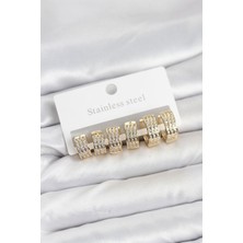 Aksiyon Global 316L Çelik Zirkon Taşlı Gold Halka Küpe Seti - Lisinya