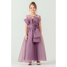 Mnk Baby & Kids Kız Çocuk Organze Tül Çiçek ve Fiyonk Detaylı Gipe Sırtlı Prenses Abiye Elbise M00800