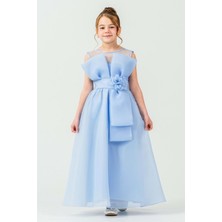 Mnk Baby & Kids Kız Çocuk Organze Tül Çiçek ve Fiyonk Detaylı Gipe Sırtlı Prenses Abiye Elbise M00800