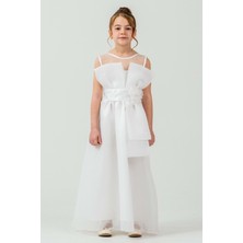 Mnk Baby & Kids Kız Çocuk Organze Tül Çiçek ve Fiyonk Detaylı Gipe Sırtlı Prenses Abiye Elbise M00800