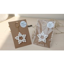 Park City Shop İnci Krem Renk Yıldız Anahtarlık Çanta Charm 1 Adet Hediyelik Gold Zincirli