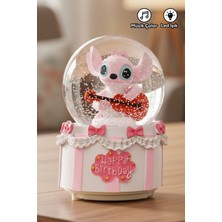 Saravita Müzikli Işıklı Stitch Kar Küresi Mavi- Doğum Günü Temalı Hediyelik Süs ve Gece Lambası