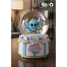 Saravita Müzikli Işıklı Stitch Kar Küresi Mavi- Doğum Günü Temalı Hediyelik Süs ve Gece Lambası