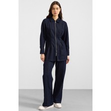 Olcay Fermuar ve Pens Detaylı Ceket Pantolon Denim İkili Takım LACİVERT 9396-TK
