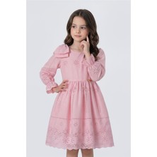 Pina Kids Kız Çocuk Omzu Fiyonk Detaylı Uzun Kollu Fisto Elbise