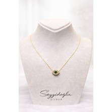 925 Ayar Gümüş Nazar Göz Figürlü Yeşil Taşlı Kadın Kolye