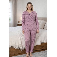 Madame Clara Desenli Büyük Beden Viscon Kadın Uzun Kollu Pijama Takımı