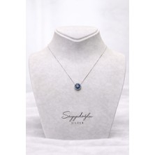 Nazar Gözü Motifli Mavi Beyaz Zirkon Taşlı Gümüş Kolye