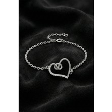 Erdobia 925 Ayar Rodyum Zirkon Taşlı Düğüm Kalp Gümüş Bileklik