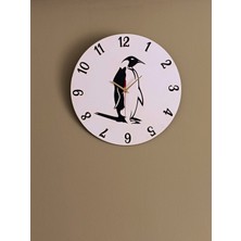 Ergeç Tasarım Penguen Figürlü Dekoratif Duvar Saati | Minimal Tasarım | Sessiz Mekanizma | 40 cm