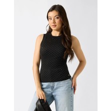 Guess Kolsuz Francine Büzgülü Taş Işlemeli Kadın Siyah  Bluz W6GP14K2940-JBLK