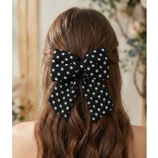 JZ Moda Z Moda Siyah Beyaz Puantiyeli Otomatik Tokalı Kurdele Toka - Retro Fiyonk Saç Aksesuarı