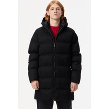 Lacoste Down Fill Mens Parka Sabit Kapüşonlu Kaz Tüyü Erkek Fitilli Parka Siyah