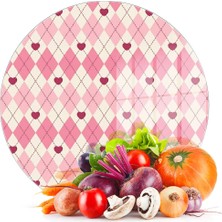 Decovetro Cam Kesme Tahtası ve Sunumluk Yuvarlak Pembe Baklava Desenli 30 x 30 cm