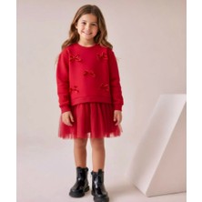 The Littles Kids Kız Çocuk Kadife Kurdele Detaylı %100 Pamuklu Kumaş Tütü Etekli Astarlı Bayramlık Elbise