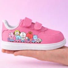Lias Design Renkli Tren Karakterler Baskılı Pembe Bantlı Çocuk Spor Ayakkabı Sneaker