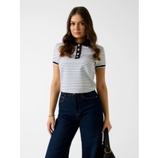 Guess Kısa Kollu Polo Yaka Alphonsine Çizgili Kadın Çok Renkli Polo T-Shirt W6GP17K2946-S0AK
