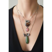 Sassy Takı Vintage Tasarımlı Zara Model Renkli Taşlı Uzun Kolye