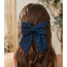 Jz Moda Lacivert Yılan Derisi Desenli Otomatik Klipsli Kurdele Toka - Egzotik Seri Fiyonk  Saç Aksesuarı