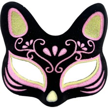 Güvenli Sepet Siyah Renk Süet Kaplama Üzeri Sarı Pembe Simli Kedi Maskesi 17X14 cm