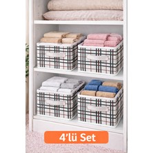 Teksev Ordena 4'lü Dolap Içi Organizer, Ekoseli Katlanabilir Raf ve Çekmece Düzenleyici