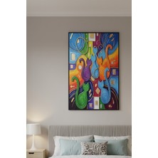 Safir Design Çok Renkli Kübik Kedi Ailesi Tablo | Modern Çerçeveli Tablo