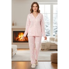 Remsa Kadın Ayıcık Desen Önü Düğmeli Suprem Pijama Takımı 0540 PEMBE10