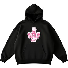 Machi Kadın Siyah I'm A Barbell Girl Baskılı Içi Şardonlu Pamuklu Fitness Gym Crossfit Hoodie