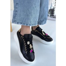 Armüz Gane Siyah Cilt Bağcıklı Spor Ayakkabı