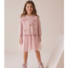 The Littles Kids Kız Çocuk Kadife Kurdele Detaylı %100 Pamuklu Kumaş Tütü Etekli Astarlı Bayramlık Elbise