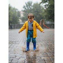 Belix Emojili Erkek Çocuk Yağmur Çizmesi 26-35 Mavi Konçlu Peluşlu Suya Dayanıklı Tasarım