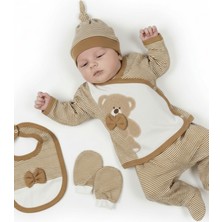 Zeynuko Erkek Bebek Ayıcık Süzeneli 5'li %100 Pamuk Yenidoğan Hastane Çıkışı Zıbın Seti