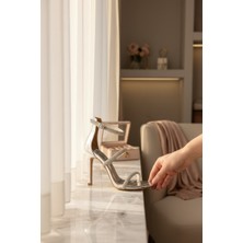 Yazın Ayakkabıları Gümüş Taşlı Ince Topuklu Abiye Ayakkabı