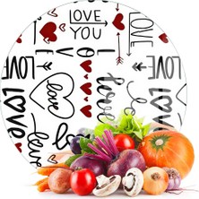 Decovetro Cam Kesme Tahtası ve Sunumluk Yuvarlak Love Serisi Yazı Desenli 30 x 30 cm