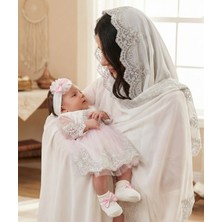Eda Baby Mevlüt Özel Günler Için Fransız Dantelli 6 Parça Elbiseli Başörtülü & Battaniyeli-Anne Bebek Takım