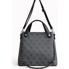 Zerva Queen Monogram Desenli El ve Omuz Çantası-Logolu Şık ve Klasik Günlük Omuz Çantası