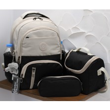 Ilk Okul Çantası 3'lü Seti Unisex Çocuk Ilkokul Çantası MTC-8010 Bej-Siyah