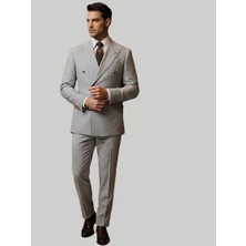 HERMOSE Prestige | Buz Grisi Çizgili Metal Düğmeli Kruvaze Takım Elbise