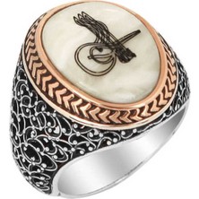 Fumeyabi Gümüş Sedef Üzeri Tuğralı Erkek Yüzük