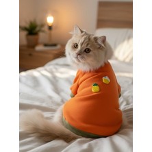 Kemique Ice Cream & Pineapple Turuncu Haki Kedi Polar Sweatshirt – Sıcak Tutan Yumuşak Kedi Kıyafeti