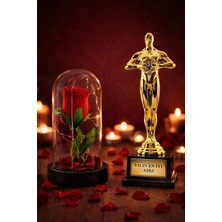 Kesene Sevgililer Gününe Romantik Hediye Seti Yılın En Iyi Aşkı Oscar Biblo ve Işıklı Mika Fanus Gül Seti