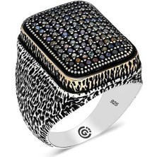 Fumeyabi Gümüş Siyah Zirkon Taşlı Kare Erkek Yüzük