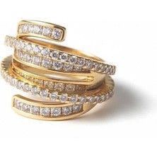 Cesicey Çelik Altı Katmanlı Yüzük Ayarlanabilir Zirkon Taş Sarmal  Altın Renk